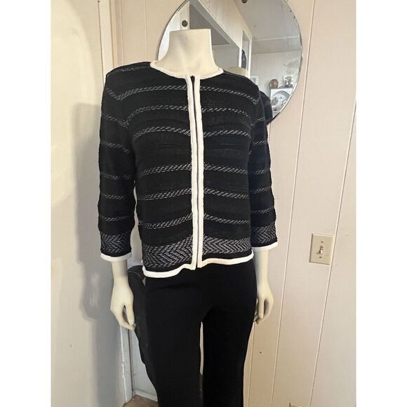 Marks & Spencer Per Una Womens 12 Zip Front Black White Stripe Cardigan NWT - Picture 1 of 10